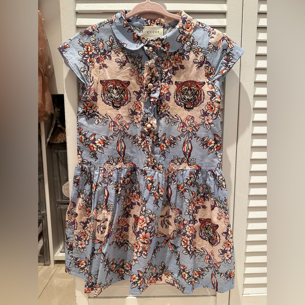 GUCCI KIDS GIRLS ROSE AND TIGER PRINT DRESS 4 YEARS